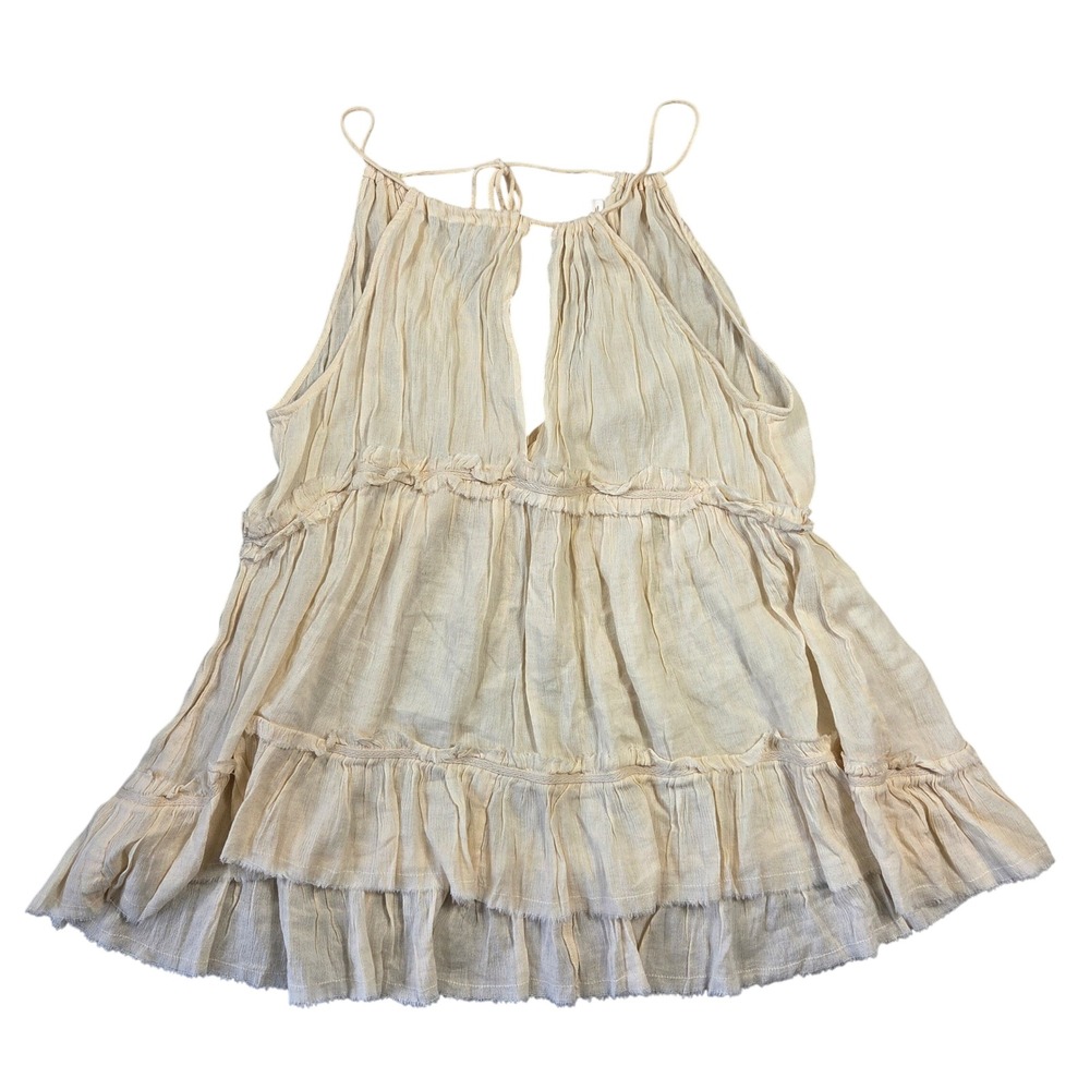 Sun & Shadow Cream Gauze Tiered Babydoll Tank Top Ruffle Medium Boho Western